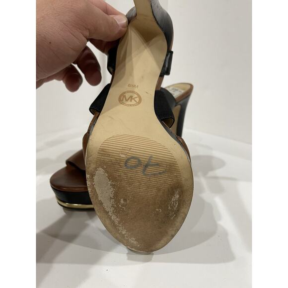 Michael Kors Size 8.5M Black Ankle Strap Brown Open Toe Heels - Picture 5 of 6